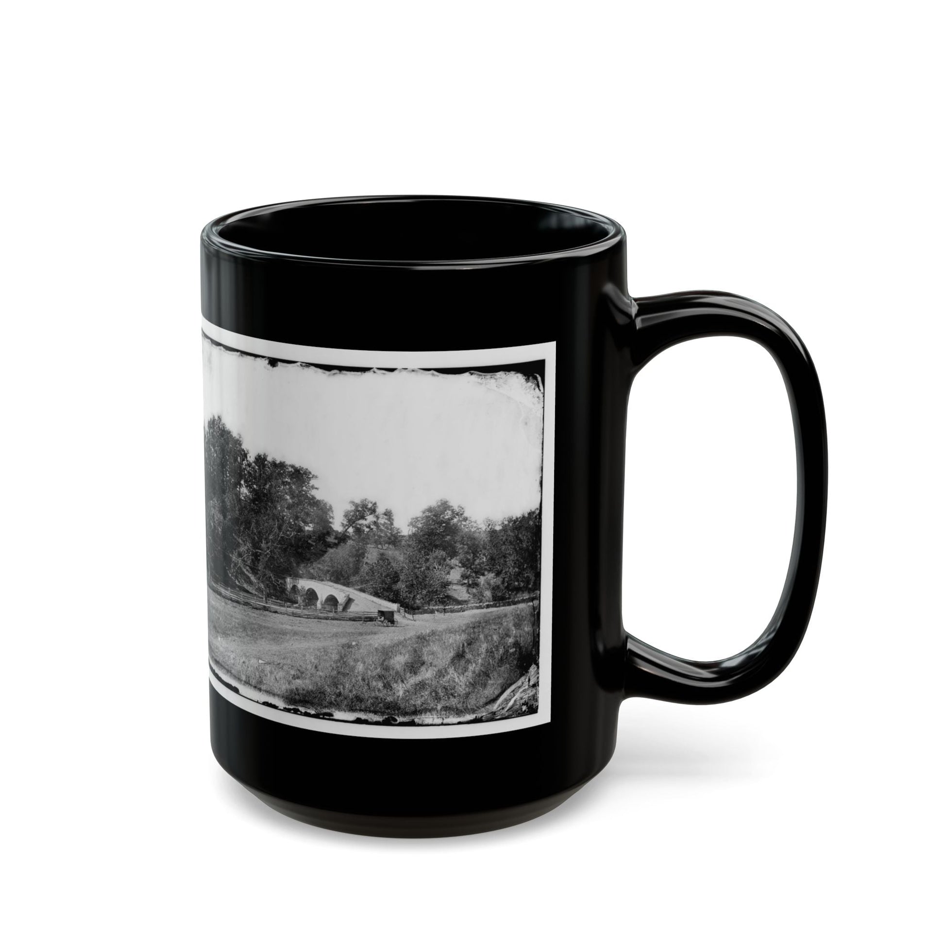 Antietam, Maryland. Burnside Bridge. Southeastern View (U.S. Civil War) Black Coffee Mug-The Sticker Space