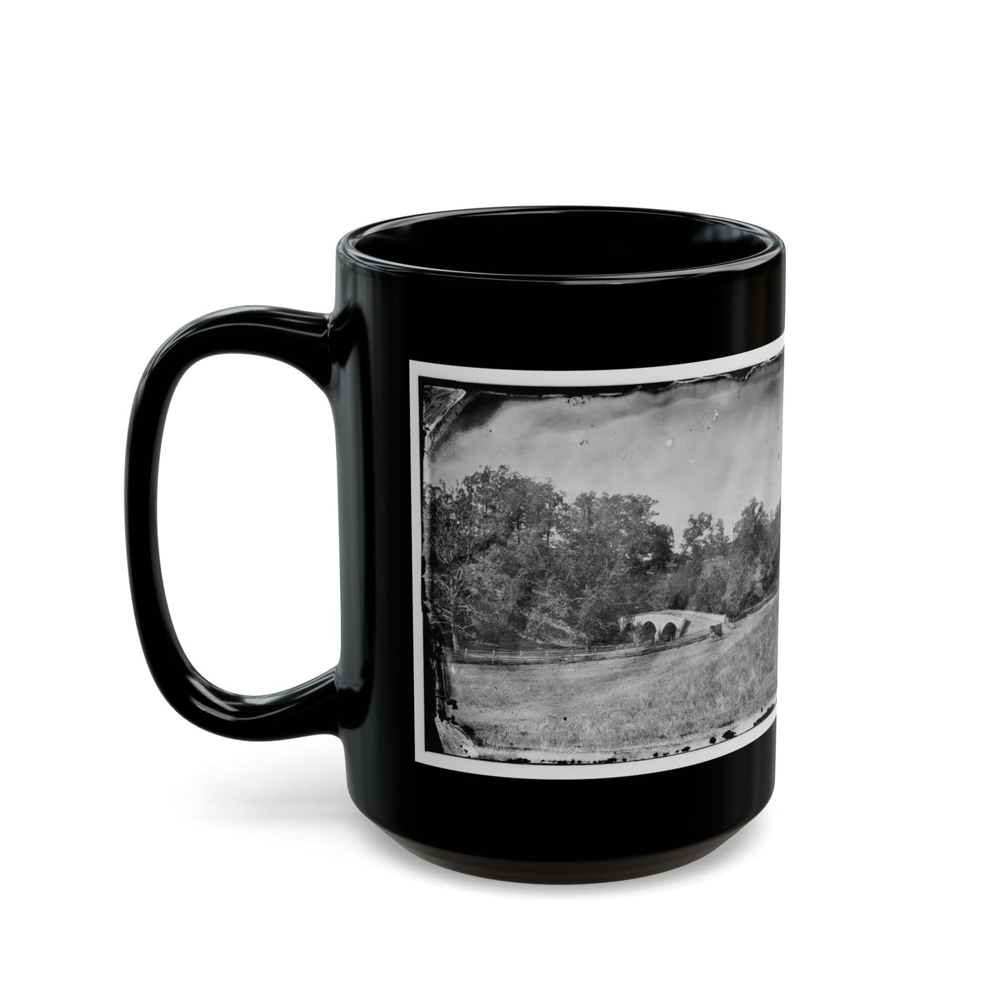 Antietam, Maryland. Burnside Bridge. Southeastern View (U.S. Civil War) Black Coffee Mug-The Sticker Space