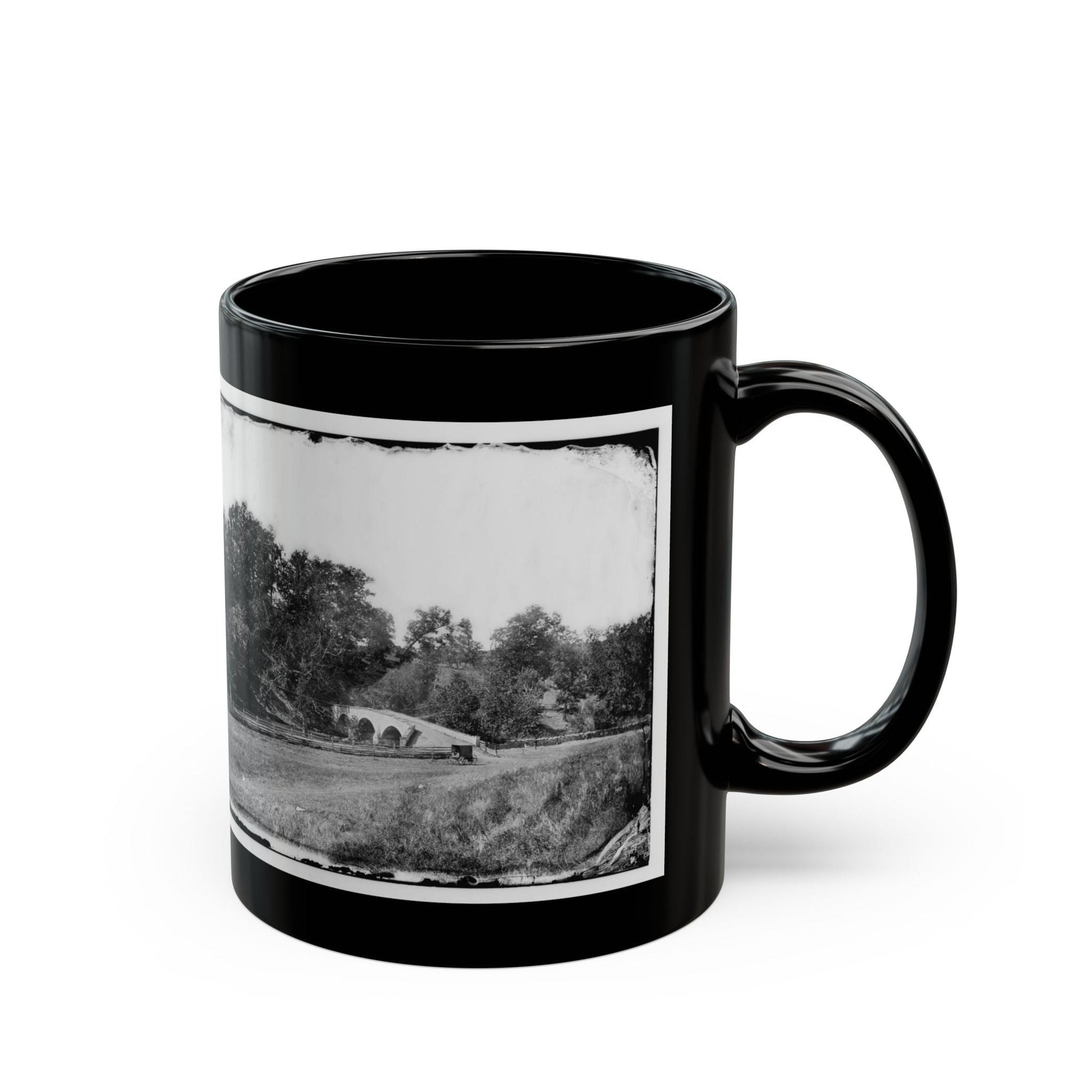 Antietam, Maryland. Burnside Bridge. Southeastern View (U.S. Civil War) Black Coffee Mug-The Sticker Space