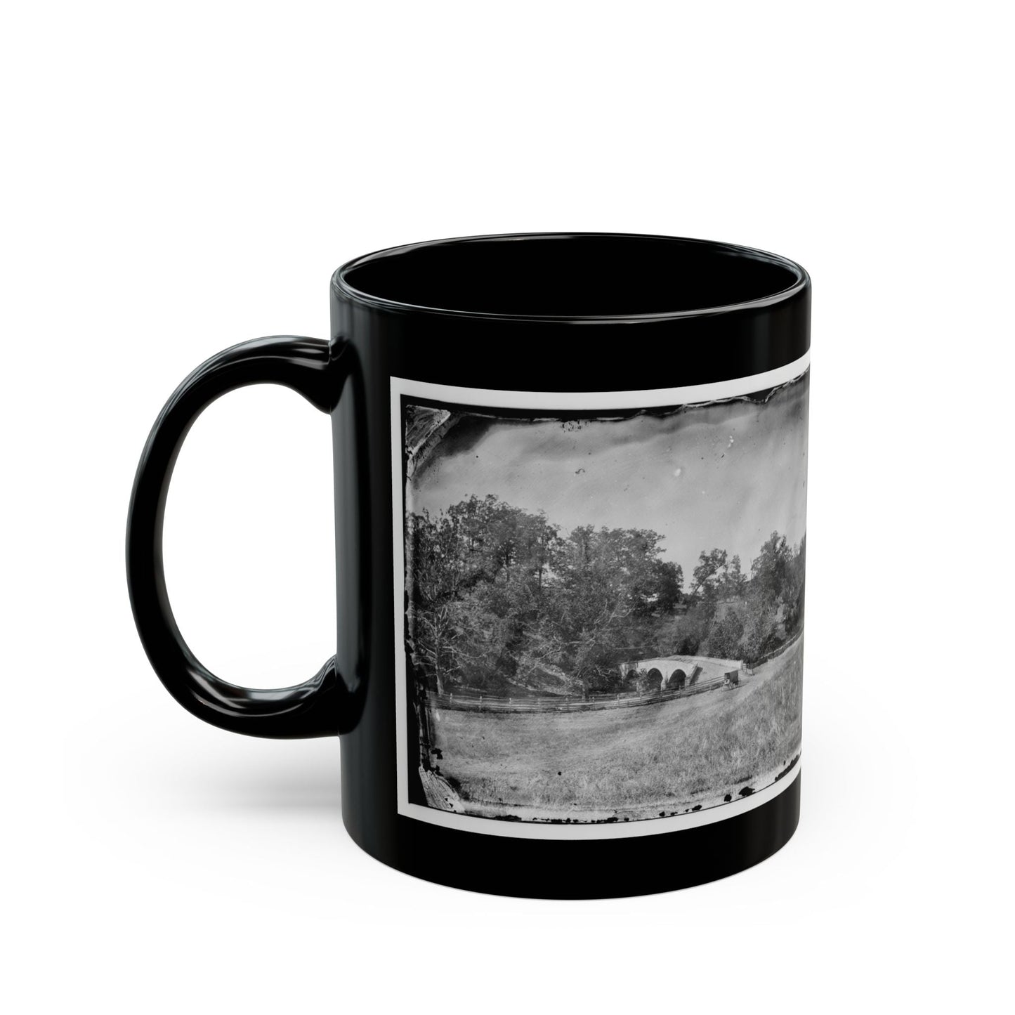 Antietam, Maryland. Burnside Bridge. Southeastern View (U.S. Civil War) Black Coffee Mug-The Sticker Space