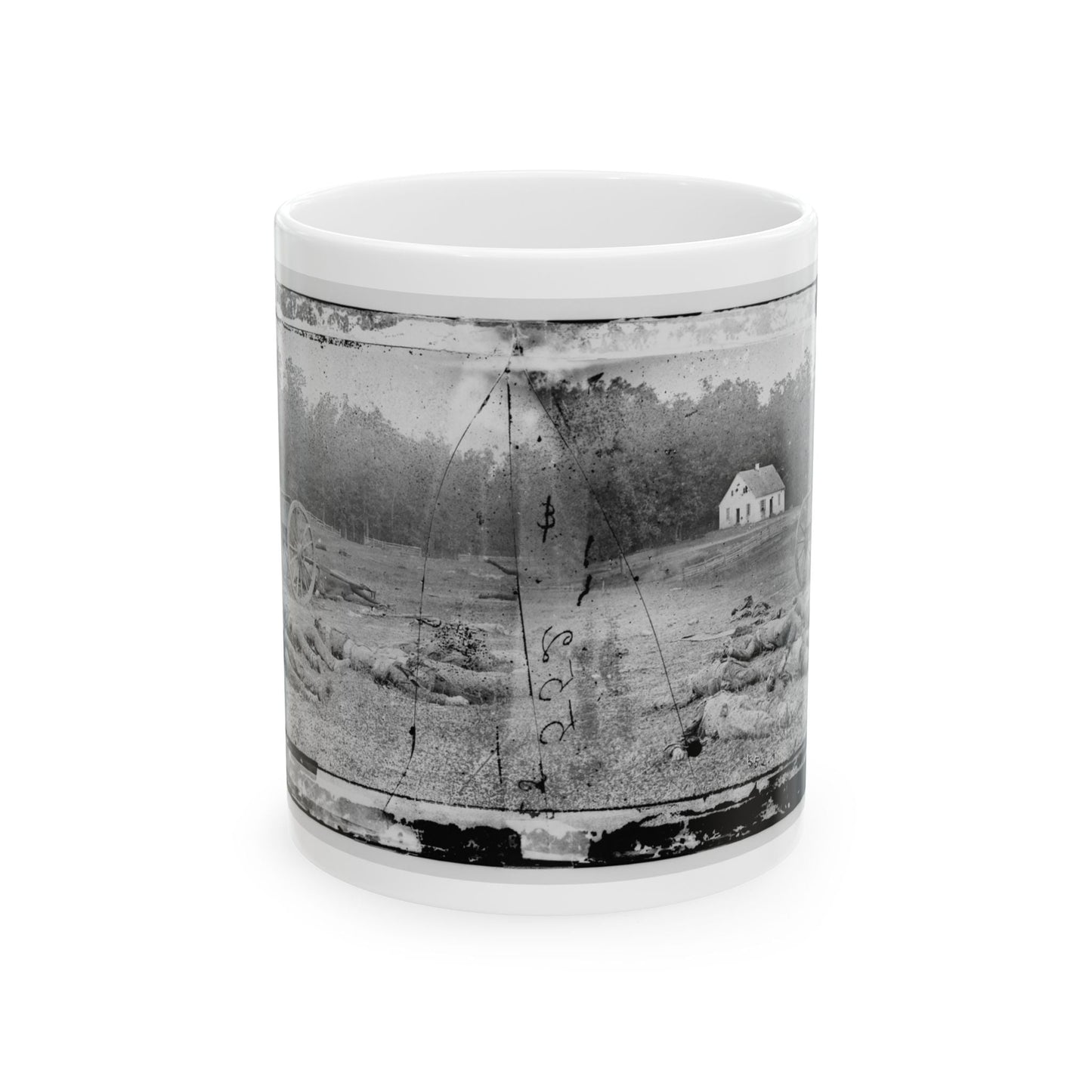 Antietam, Maryland. Field Where Sumner's Corps Charged. Bodies Of Confederate In Front Of The Dunker Church (U.S. Civil War) White Coffee Mug