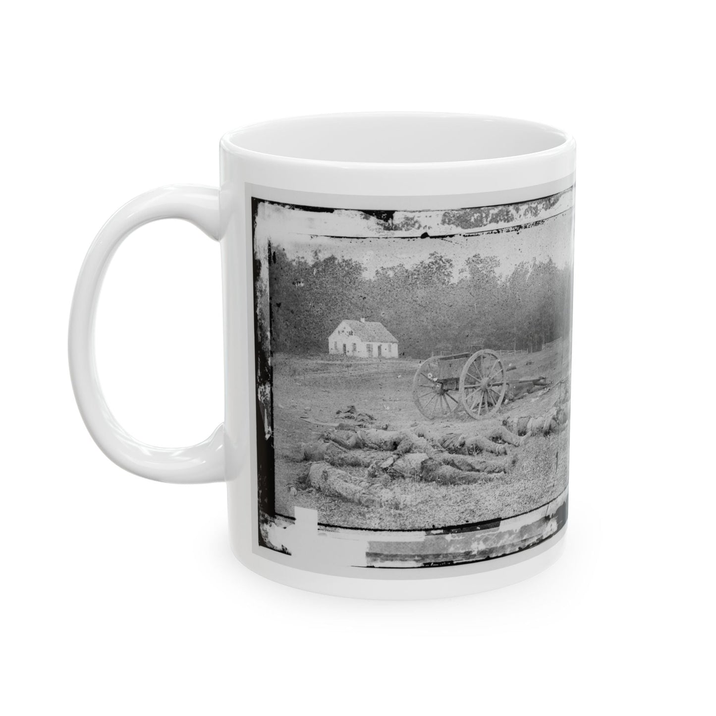 Antietam, Maryland. Field Where Sumner's Corps Charged. Bodies Of Confederate In Front Of The Dunker Church (U.S. Civil War) White Coffee Mug