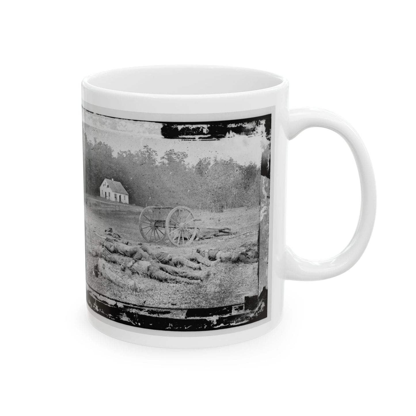 Antietam, Maryland. Field Where Sumner's Corps Charged. Bodies Of Confederate In Front Of The Dunker Church (U.S. Civil War) White Coffee Mug