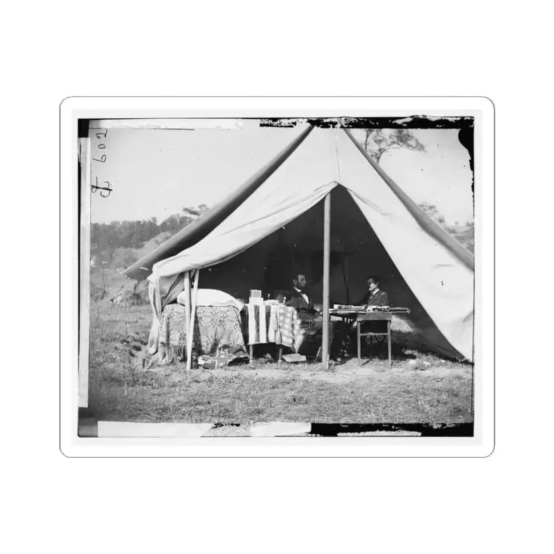 Antietam, Md. President Lincoln and Gen. George B. Mcclellan in the General's Tent; Another View (U.S. Civil War) STICKER Vinyl Kiss-Cut Decal 3 Inch White - The Sticker Space