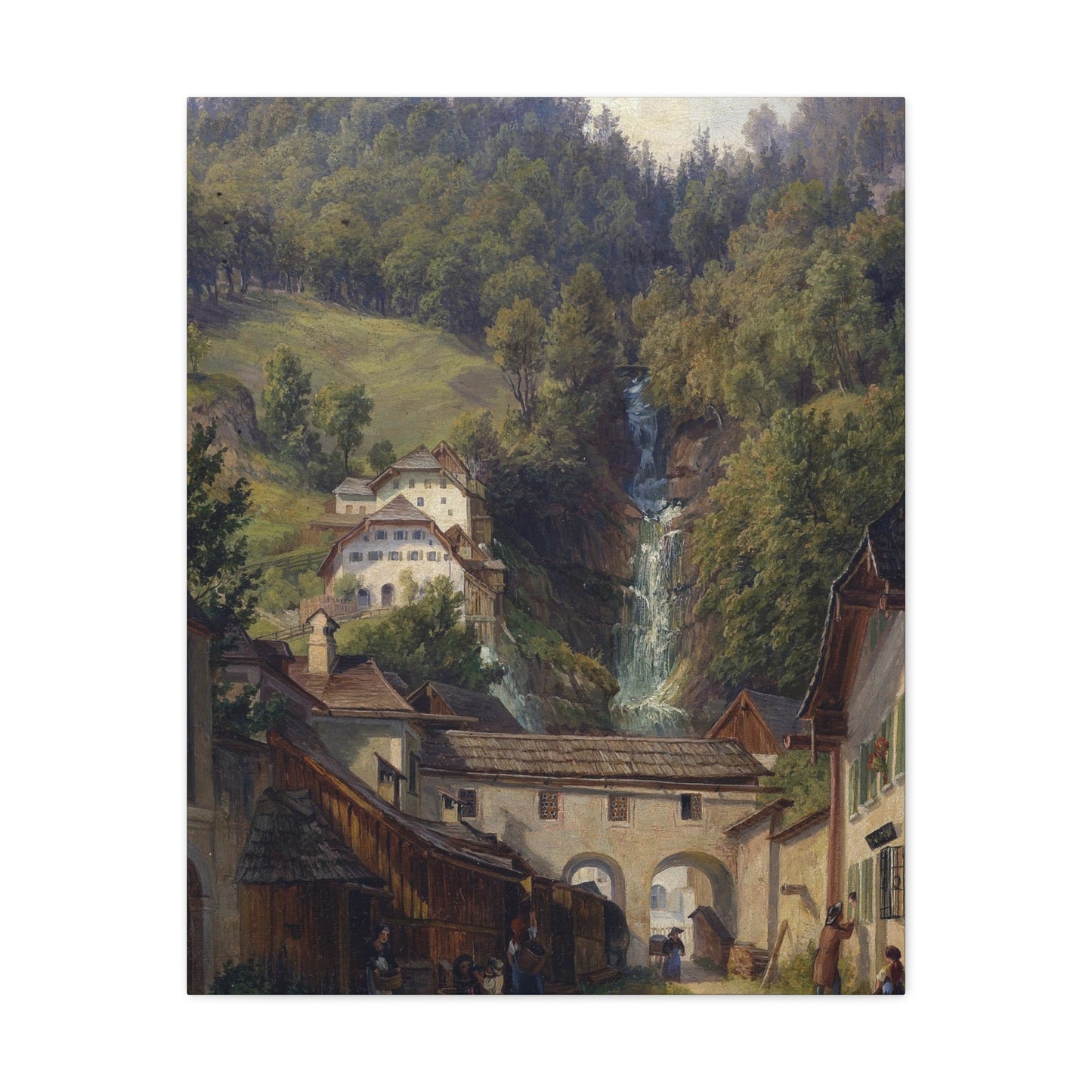 Anton Schiffer (1811-1876) Scene from Hallstatt - Canvas Wall Art-24″ x 30″-The Sticker Space