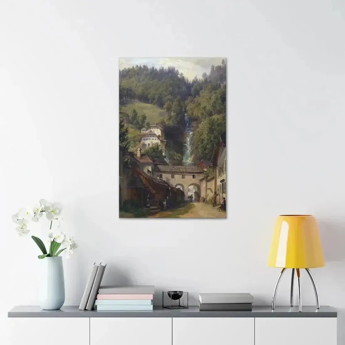 Anton Schiffer (1811-1876) Scene from Hallstatt - Canvas Wall Art - The Sticker Space