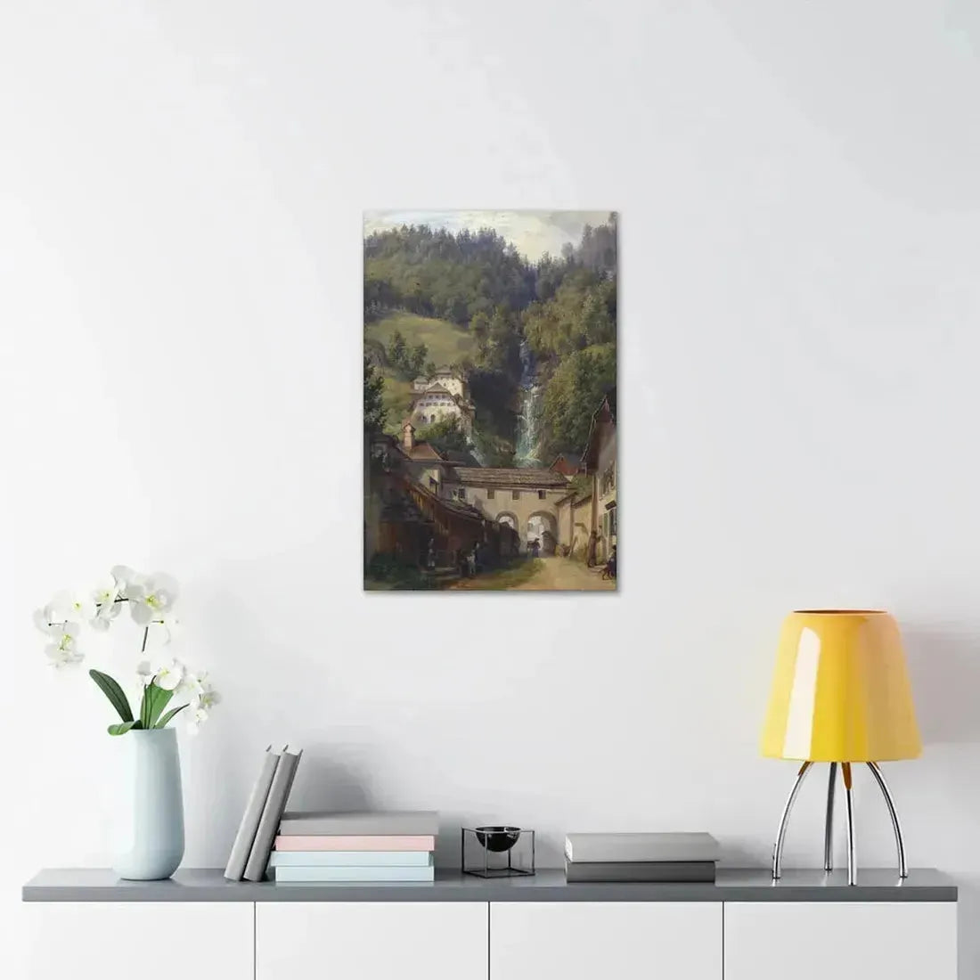 Anton Schiffer (1811-1876) Scene from Hallstatt - Canvas Wall Art - The Sticker Space