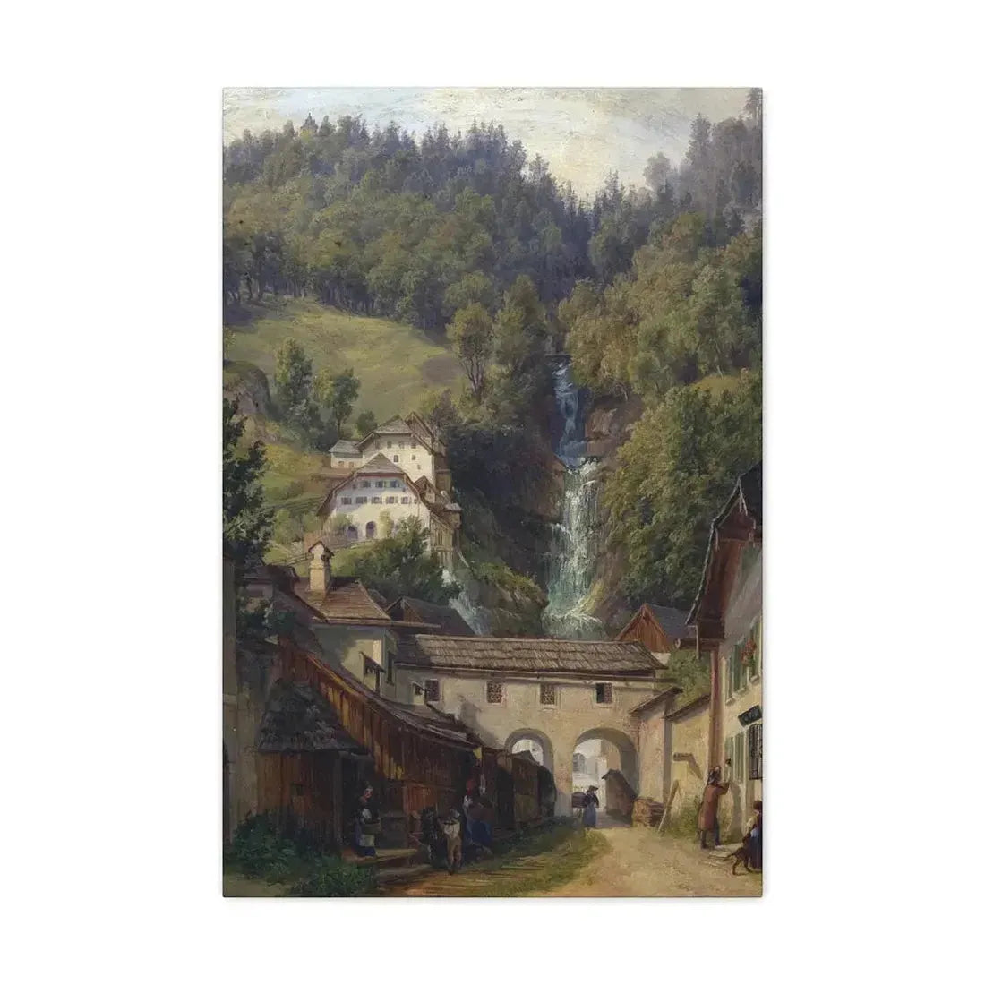 Anton Schiffer (1811-1876) Scene from Hallstatt - Canvas Wall Art - The Sticker Space
