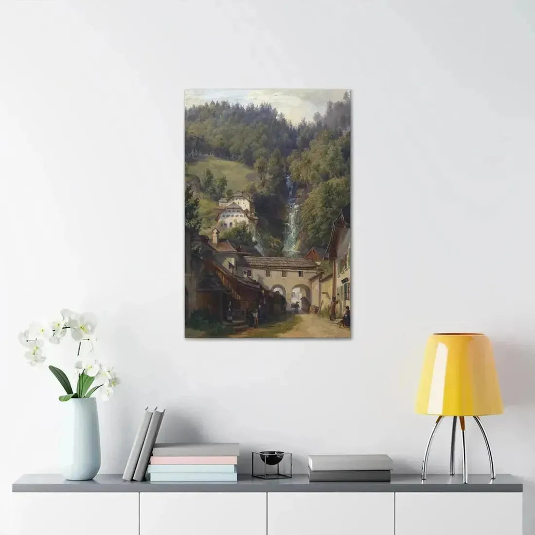 Anton Schiffer (1811-1876) Scene from Hallstatt - Canvas Wall Art - The Sticker Space