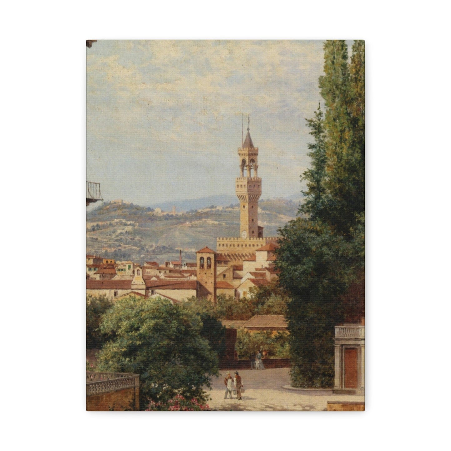 Antonietta Brandeis (1849-) Florence, View of the Palazzo Vecchio The Fiesole In the Distance - Canvas Wall Art-12″ x 16″-The Sticker Space