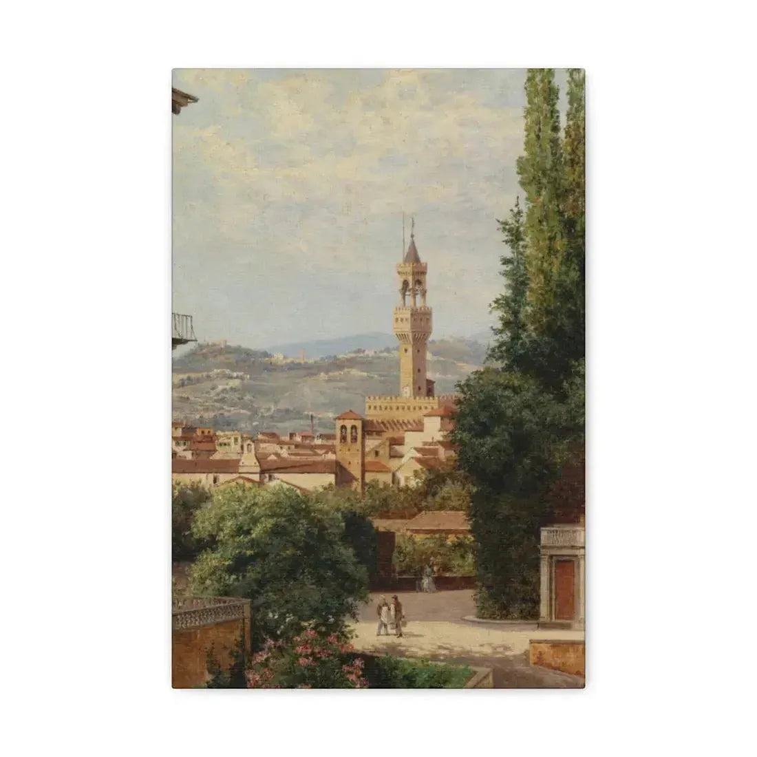 Antonietta Brandeis (1849-) Florence, View of the Palazzo Vecchio The Fiesole In the Distance - Canvas Wall Art 12" x 18" 1.25" - The Sticker Space