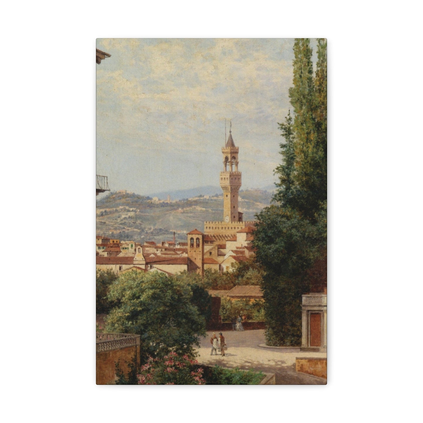 Antonietta Brandeis (1849-) Florence, View of the Palazzo Vecchio The Fiesole In the Distance - Canvas Wall Art-12" x 18"-The Sticker Space