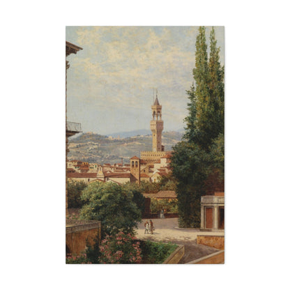 Antonietta Brandeis (1849-) Florence, View of the Palazzo Vecchio The Fiesole In the Distance - Canvas Wall Art-24″ x 36″-The Sticker Space