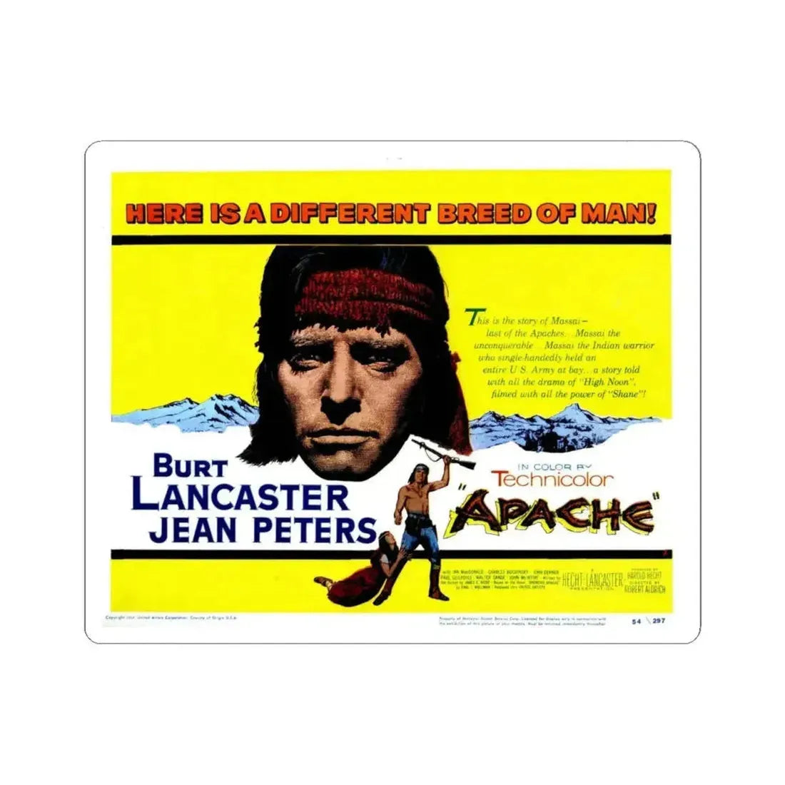 Apache 1954 Movie Poster - STICKER Vinyl Kiss-Cut Decal 4 Inch White - The Sticker Space