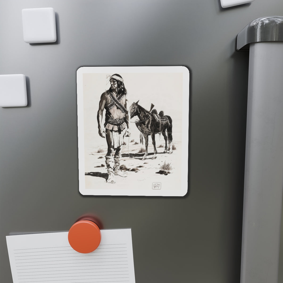 Apache Indian (Magazine Illustration) Refrigerator Magnet-The Sticker Space