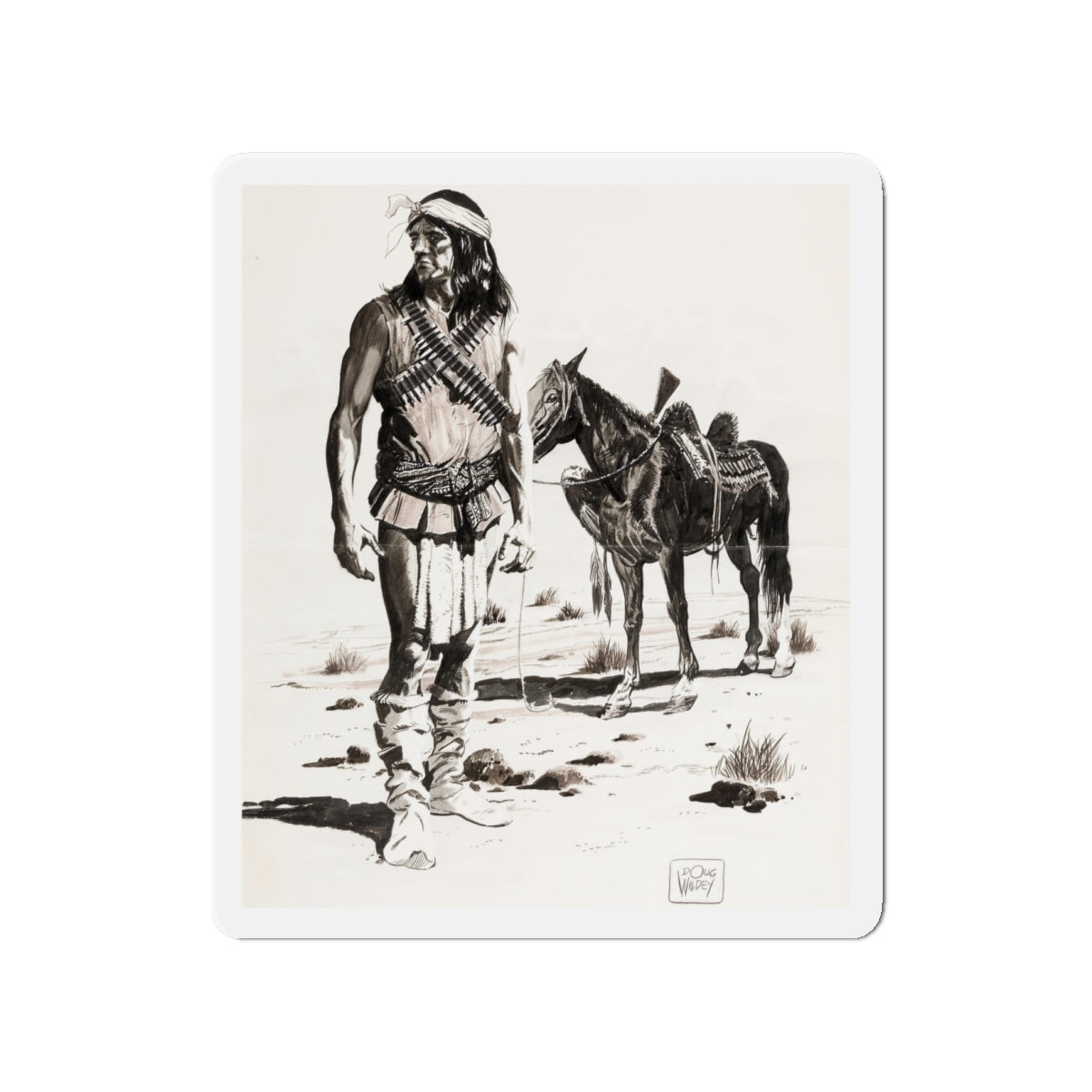 Apache Indian (Magazine Illustration) Refrigerator Magnet-4" x 4"-The Sticker Space