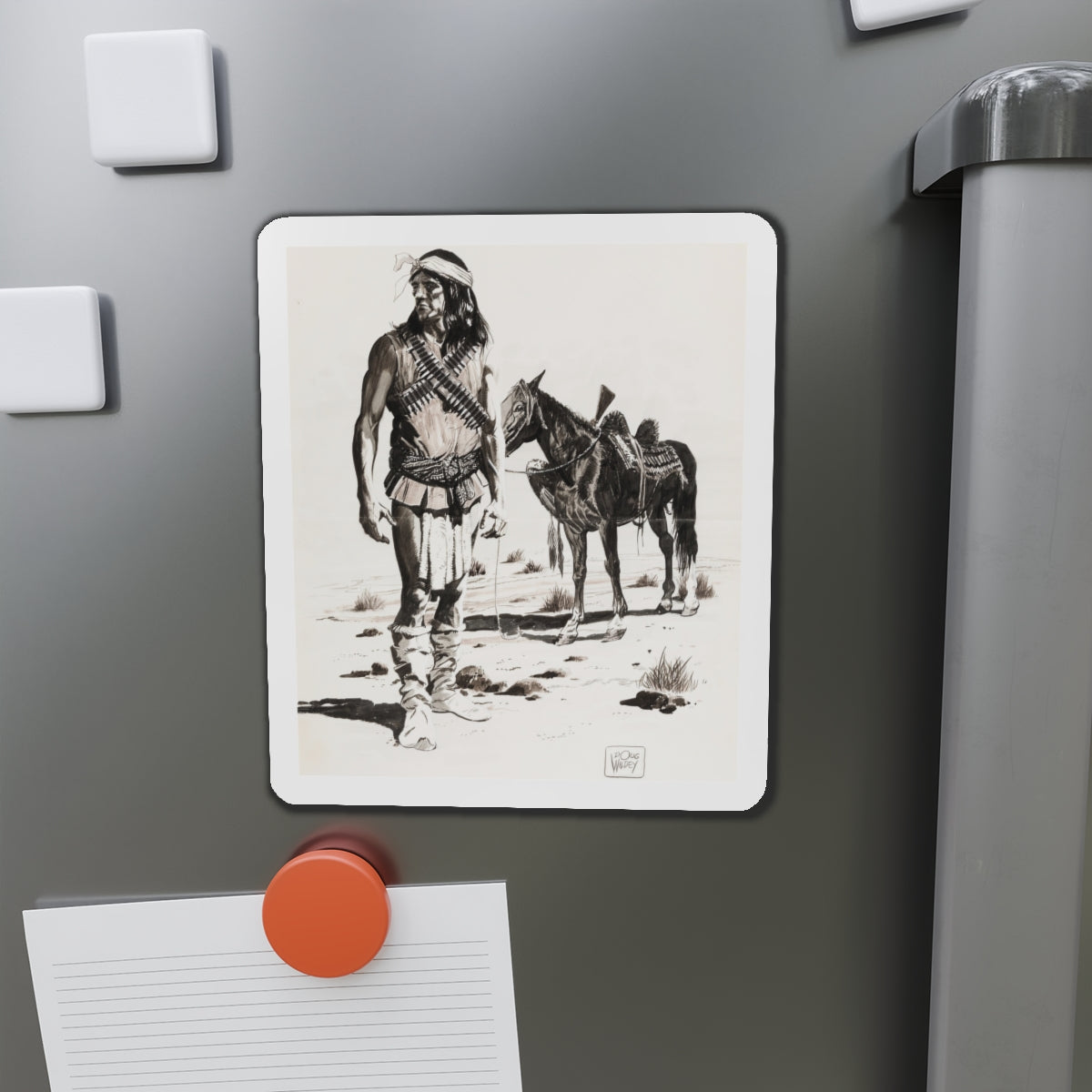 Apache Indian (Magazine Illustration) Refrigerator Magnet-The Sticker Space