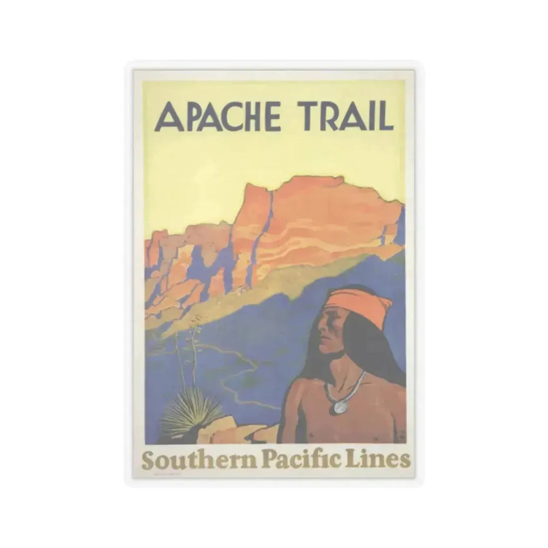 Apache Trail - Southern Pacific Lines (Native Americans in Art) STICKER Vinyl Kiss-Cut Decal 2 Inch Transparent - The Sticker Space