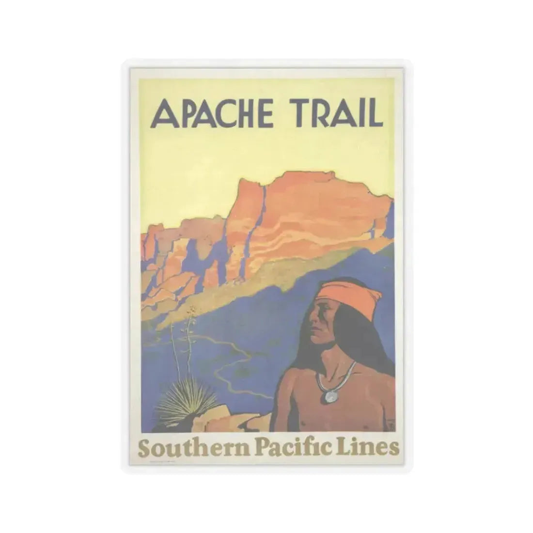 Apache Trail - Southern Pacific Lines (Native Americans in Art) STICKER Vinyl Kiss-Cut Decal 3 Inch Transparent - The Sticker Space
