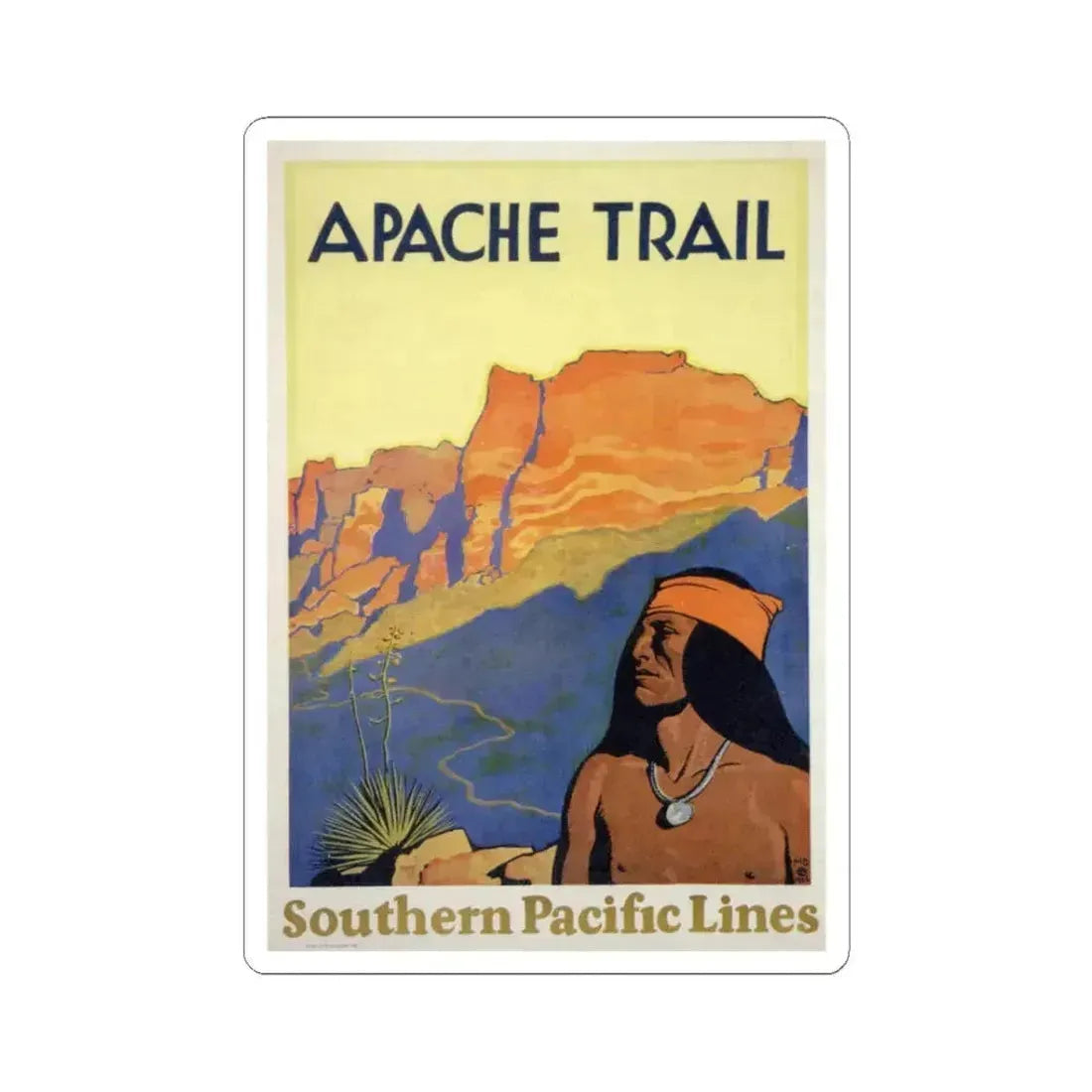 Apache Trail - Southern Pacific Lines (Native Americans in Art) STICKER Vinyl Kiss-Cut Decal 3 Inch White - The Sticker Space