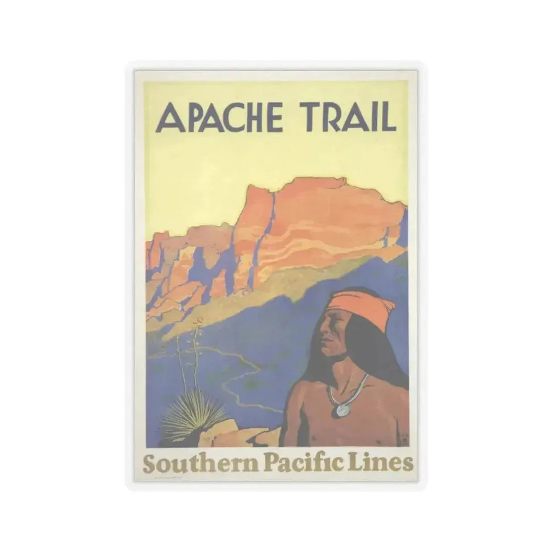 Apache Trail - Southern Pacific Lines (Native Americans in Art) STICKER Vinyl Kiss-Cut Decal 6 Inch Transparent - The Sticker Space