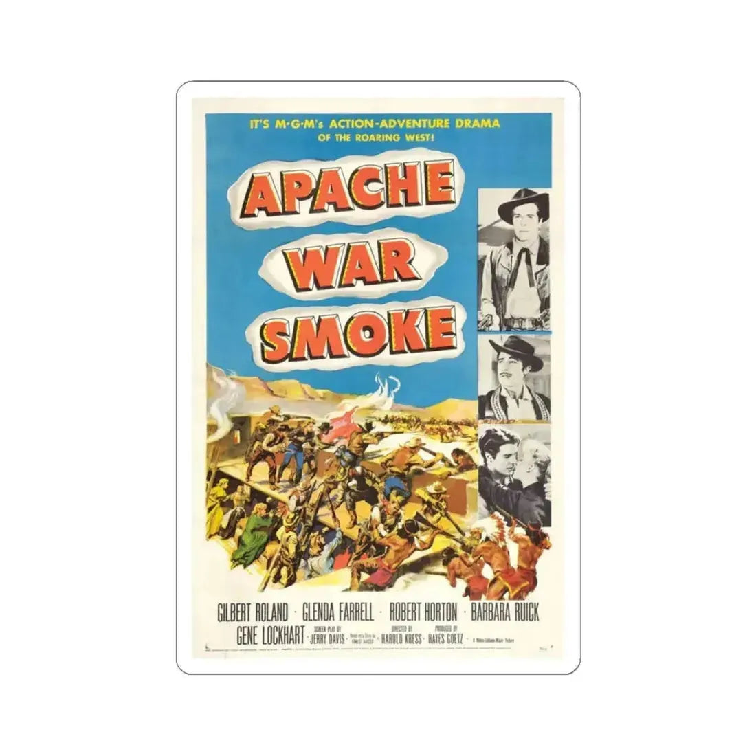 Apache War Smoke 1952 Movie Poster - STICKER Vinyl Kiss-Cut Decal 3 Inch White - The Sticker Space