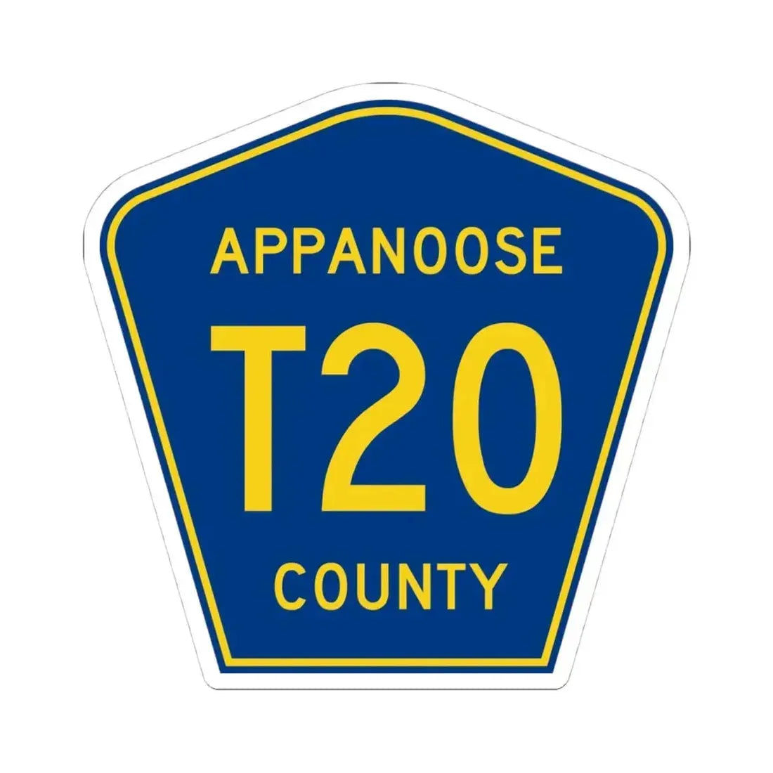 Appanoose County Route T20 IA (Iowa) (Road Sign) STICKER Vinyl Kiss-Cut Decal 4 Inch White - The Sticker Space