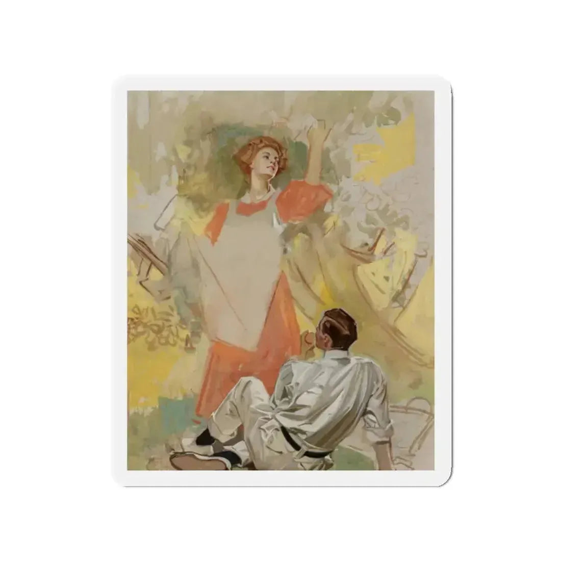 Apple Picking, Success Magazine cover study, circa 1908 (Magazine Illustration) Refrigerator Magnet 2 Inch - The Sticker Space