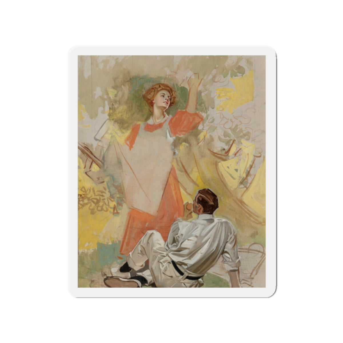 Apple Picking, Success Magazine cover study, circa 1908 (Magazine Illustration) Refrigerator Magnet-2" x 2"-The Sticker Space