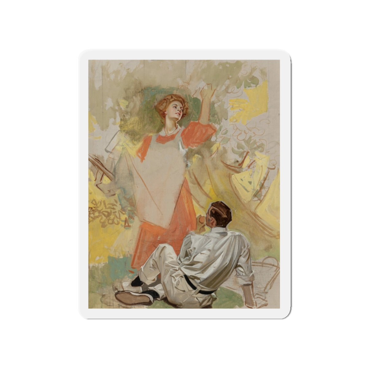 Apple Picking, Success Magazine cover study, circa 1908 (Magazine Illustration) Refrigerator Magnet-3" x 3"-The Sticker Space