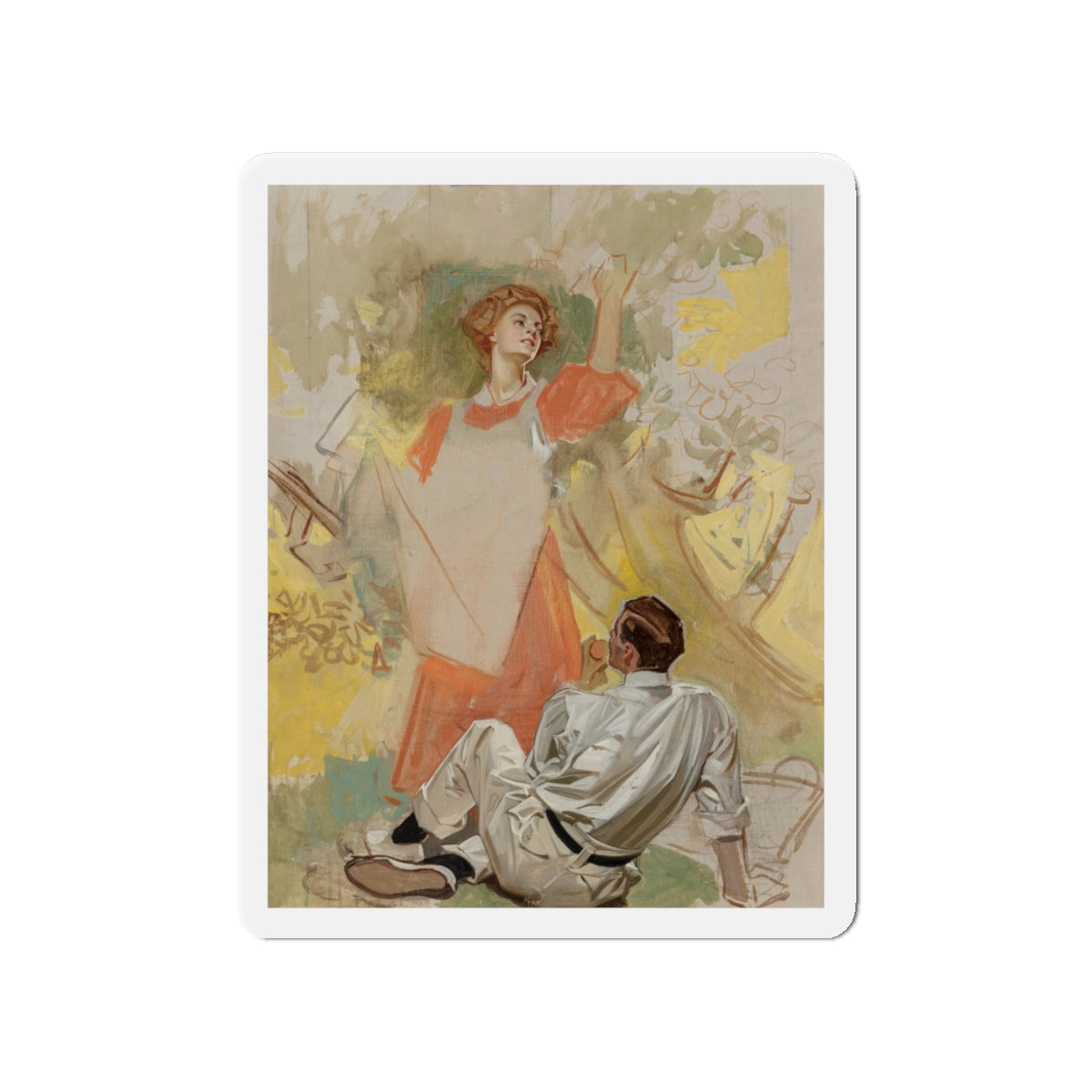 Apple Picking, Success Magazine cover study, circa 1908 (Magazine Illustration) Refrigerator Magnet-4" x 4"-The Sticker Space