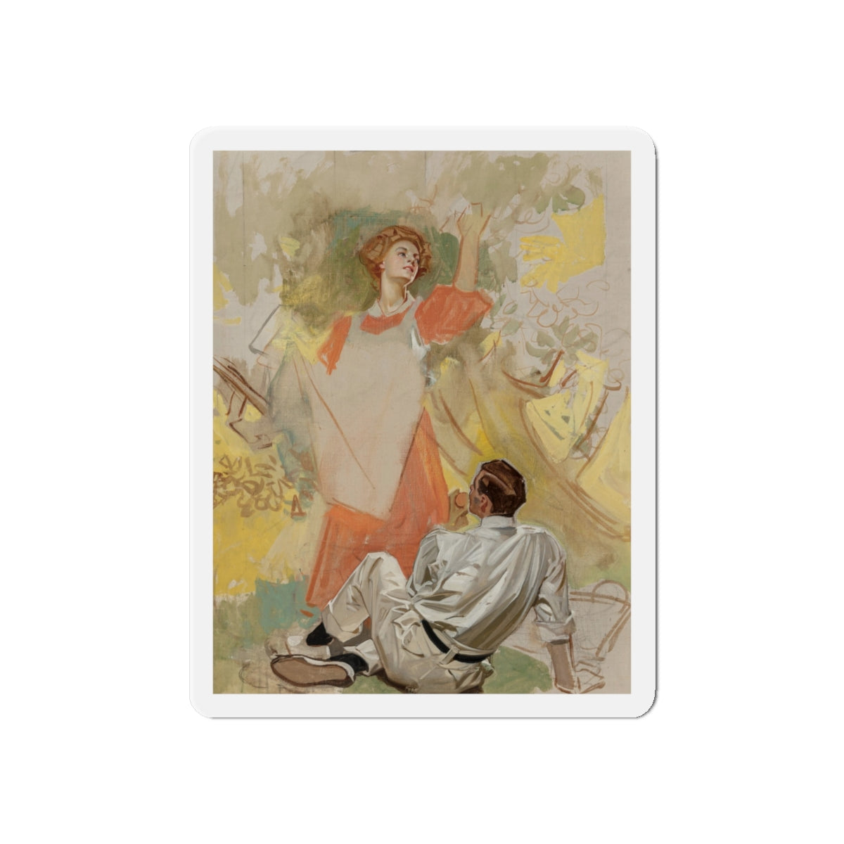 Apple Picking, Success Magazine cover study, circa 1908 (Magazine Illustration) Refrigerator Magnet-6 × 6"-The Sticker Space