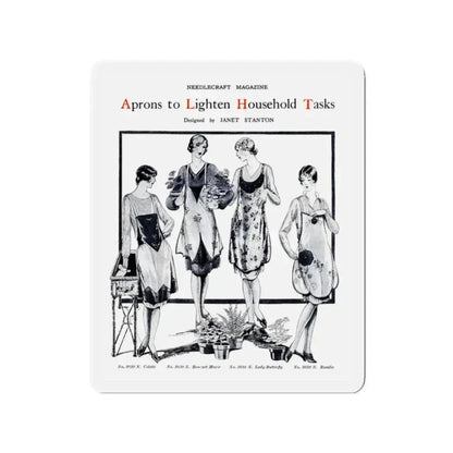 Aprons to Lighten Household Tasks, Needlecraft, September 1928 (Magazine Illustration) Refrigerator Magnet 2 Inch Die-Cut - The Sticker Space