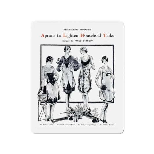 Aprons to Lighten Household Tasks, Needlecraft, September 1928 (Magazine Illustration) Refrigerator Magnet 2 Inch Die-Cut - The Sticker Space