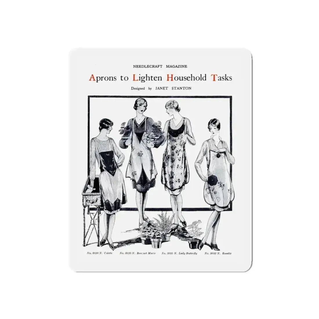 Aprons to Lighten Household Tasks, Needlecraft, September 1928 (Magazine Illustration) Refrigerator Magnet 3 Inch Die-Cut - The Sticker Space