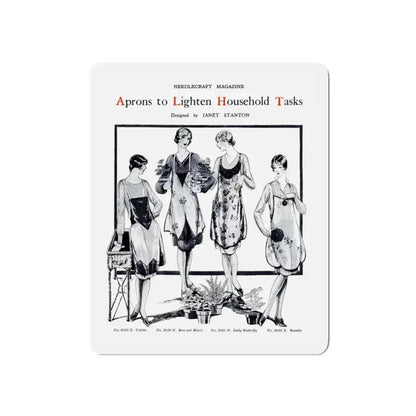 Aprons to Lighten Household Tasks, Needlecraft, September 1928 (Magazine Illustration) Refrigerator Magnet 3 Inch Die-Cut - The Sticker Space