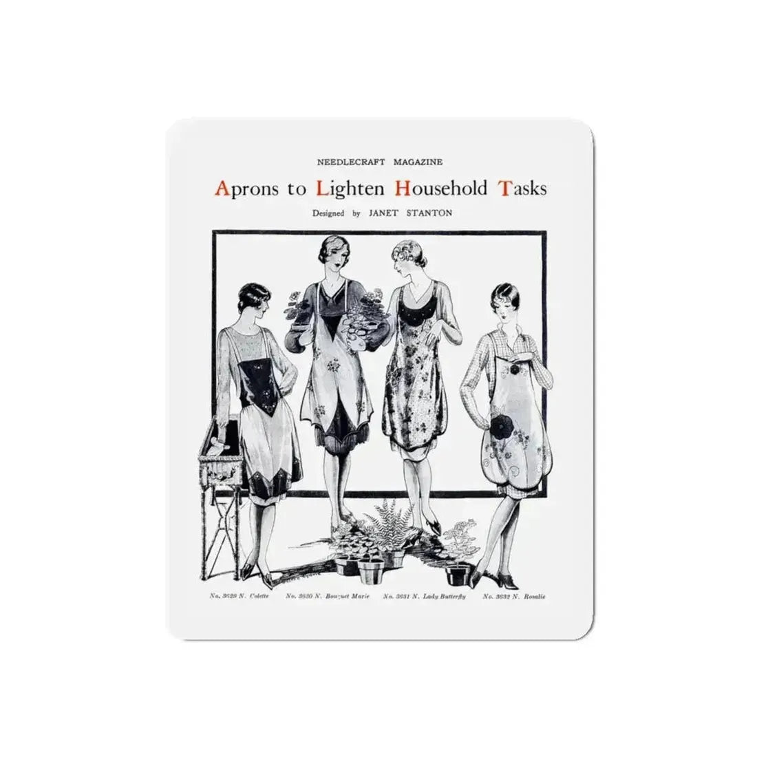 Aprons to Lighten Household Tasks, Needlecraft, September 1928 (Magazine Illustration) Refrigerator Magnet 4 Inch Die-Cut - The Sticker Space