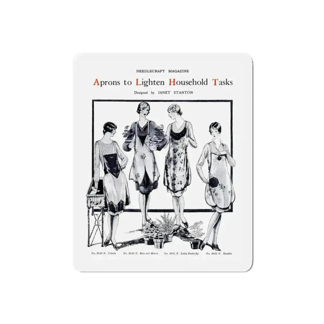 Aprons to Lighten Household Tasks, Needlecraft, September 1928 (Magazine Illustration) Refrigerator Magnet 5 Inch Die-Cut - The Sticker Space