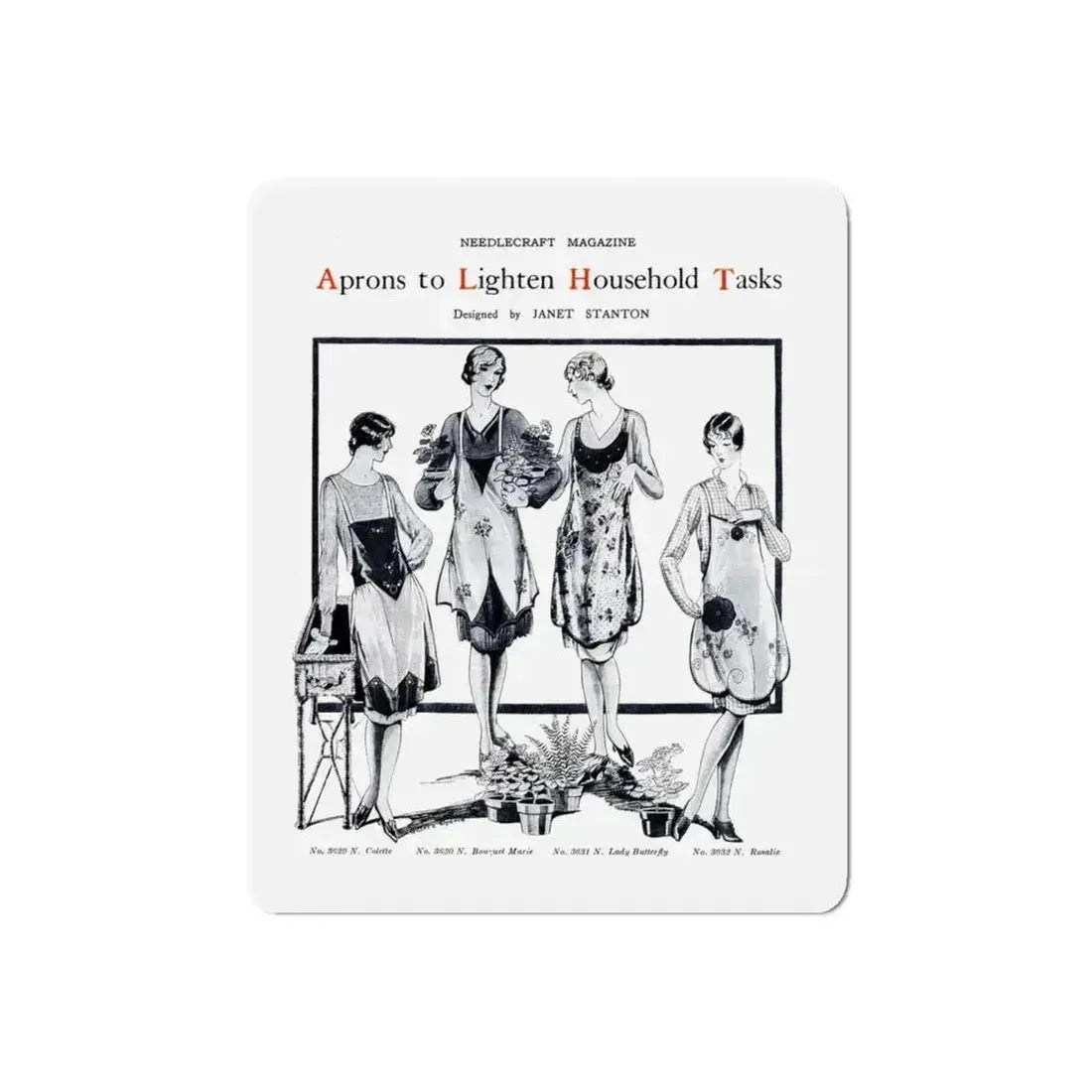 Aprons to Lighten Household Tasks, Needlecraft, September 1928 (Magazine Illustration) Refrigerator Magnet 6 Inch Die-Cut - The Sticker Space