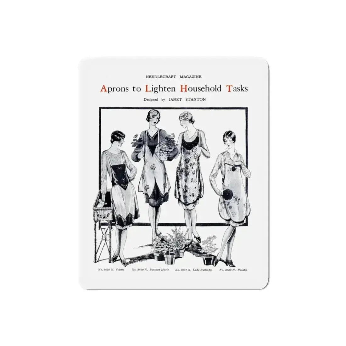 Aprons to Lighten Household Tasks, Needlecraft, September 1928 (Magazine Illustration) Refrigerator Magnet - The Sticker Space