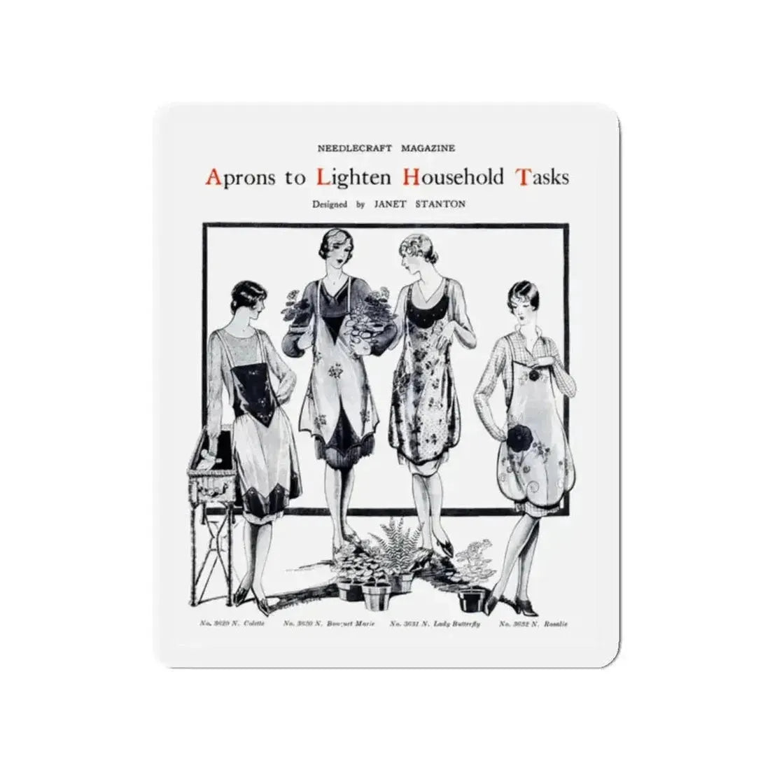Aprons to Lighten Household Tasks, Needlecraft, September 1928 (Magazine Illustration) Refrigerator Magnet - The Sticker Space