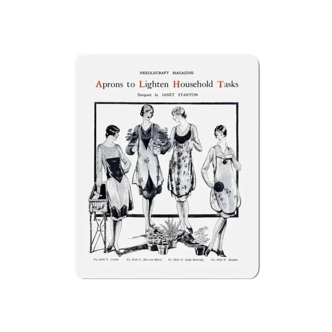 Aprons to Lighten Household Tasks, Needlecraft, September 1928 (Magazine Illustration) Refrigerator Magnet - The Sticker Space