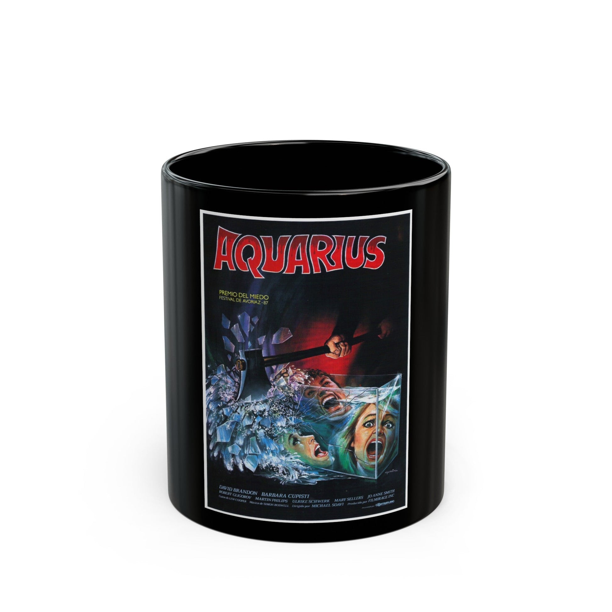 AQUARIUS (STAGEFRIGHT) 1987 Movie Poster - Black Coffee Mug-11oz-The Sticker Space