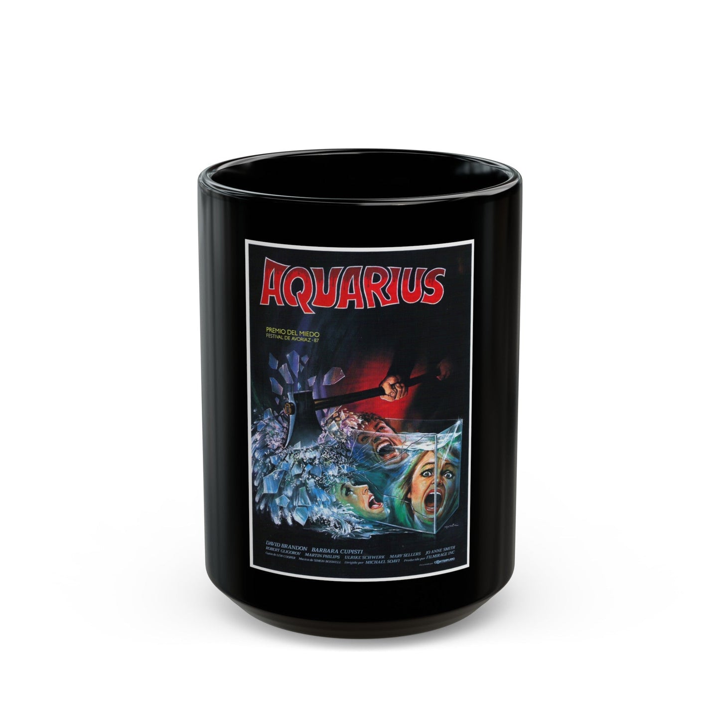 AQUARIUS (STAGEFRIGHT) 1987 Movie Poster - Black Coffee Mug-15oz-The Sticker Space