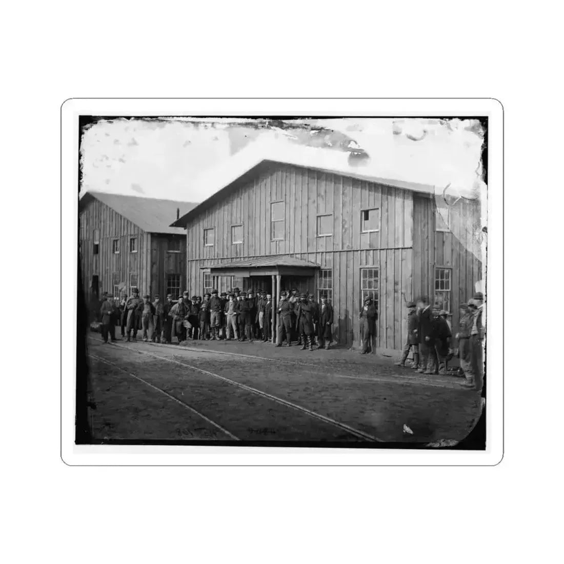 Aquia Creek Landing, Va. Personnel in Front of Quartermaster's Office (U.S. Civil War) STICKER Vinyl Kiss-Cut Decal 4 Inch White - The Sticker Space