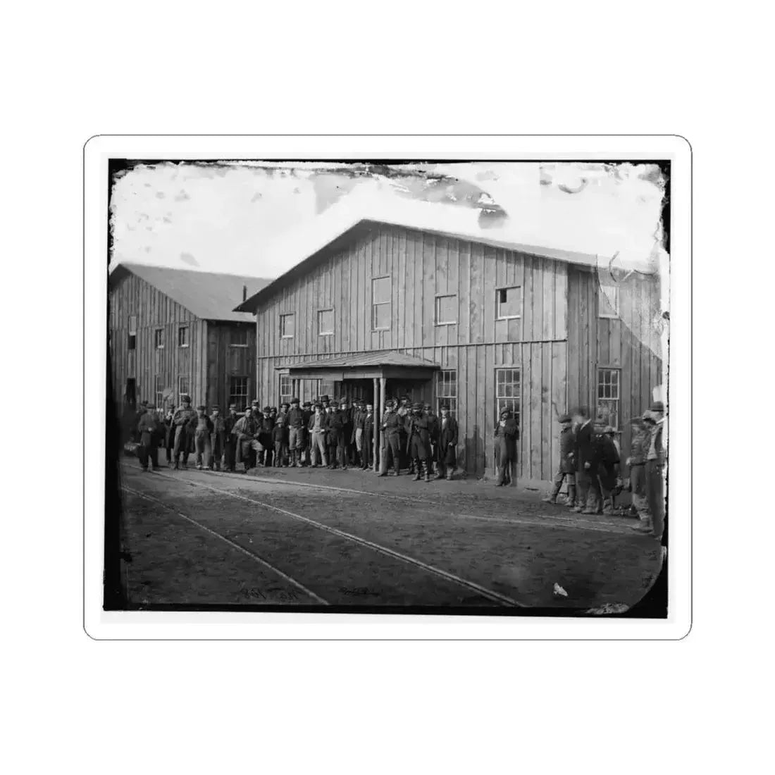 Aquia Creek Landing, Va. Personnel in Front of Quartermaster's Office (U.S. Civil War) STICKER Vinyl Kiss-Cut Decal 6 Inch White - The Sticker Space