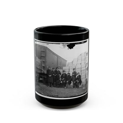 Aquia Creek Landing, Va. Clerks Of The Commissary Depot By Railroad Car And Packing Cases (U.S. Civil War) Black Coffee Mug