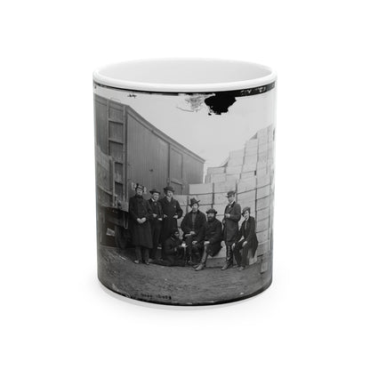 Aquia Creek Landing, Va. Clerks Of The Commissary Depot By Railroad Car And Packing Cases (U.S. Civil War) White Coffee Mug