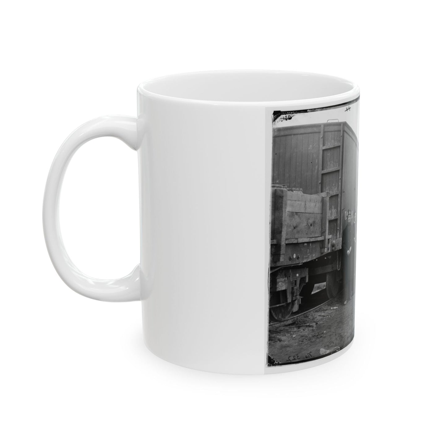 Aquia Creek Landing, Va. Clerks Of The Commissary Depot By Railroad Car And Packing Cases (U.S. Civil War) White Coffee Mug