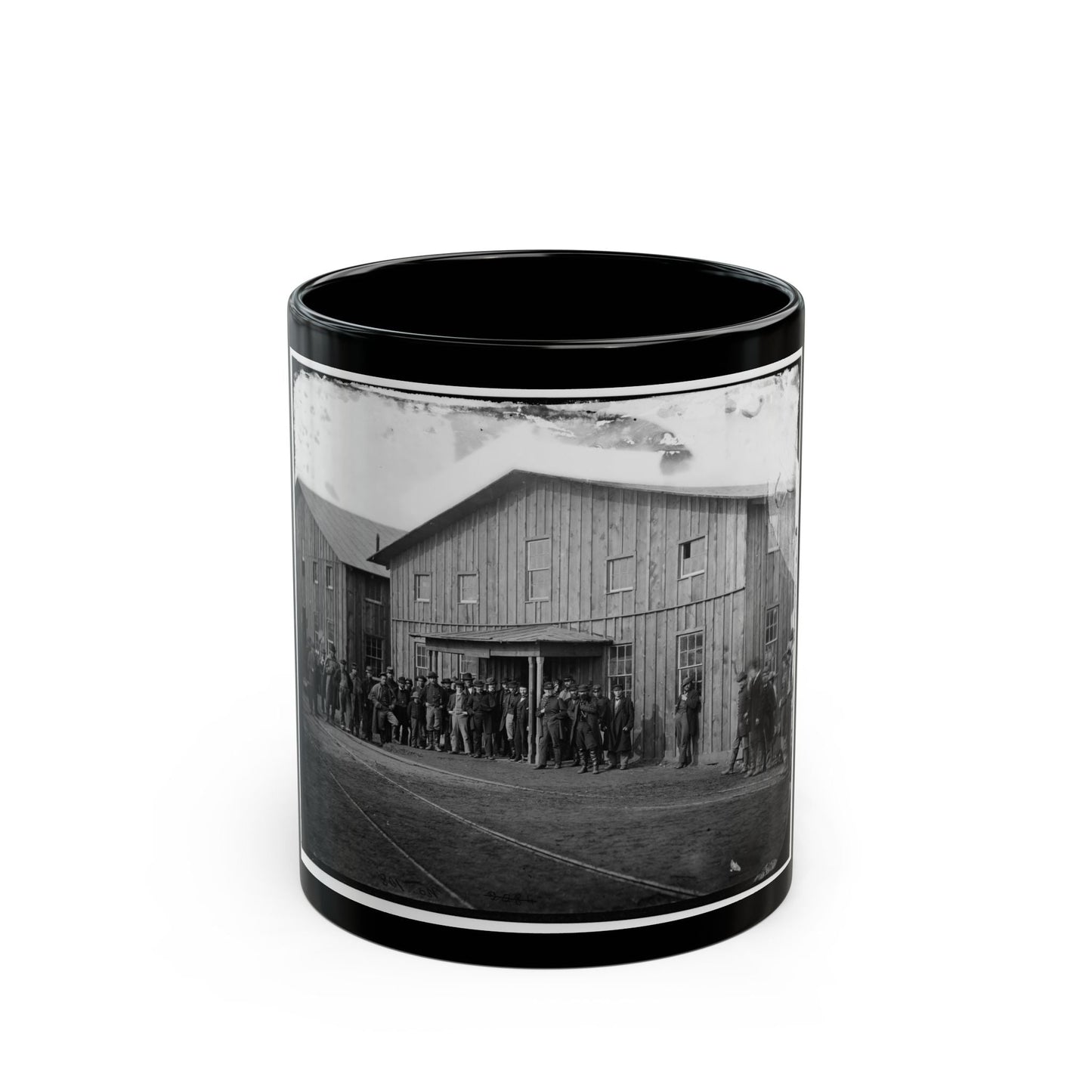 Aquia Creek Landing, Va. Personnel In Front Of Quartermaster's Office (U.S. Civil War) Black Coffee Mug